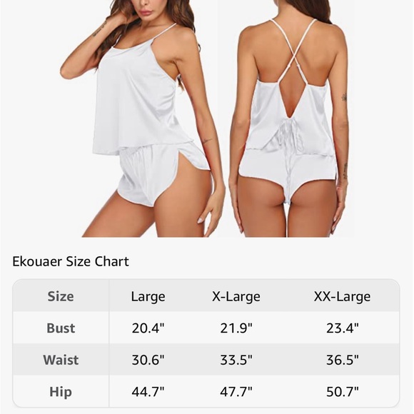 Ekouaer Silk Pajamas Set Satin Backless Lingerie Pjs Cami Set Camisole - Picture 6 of 9